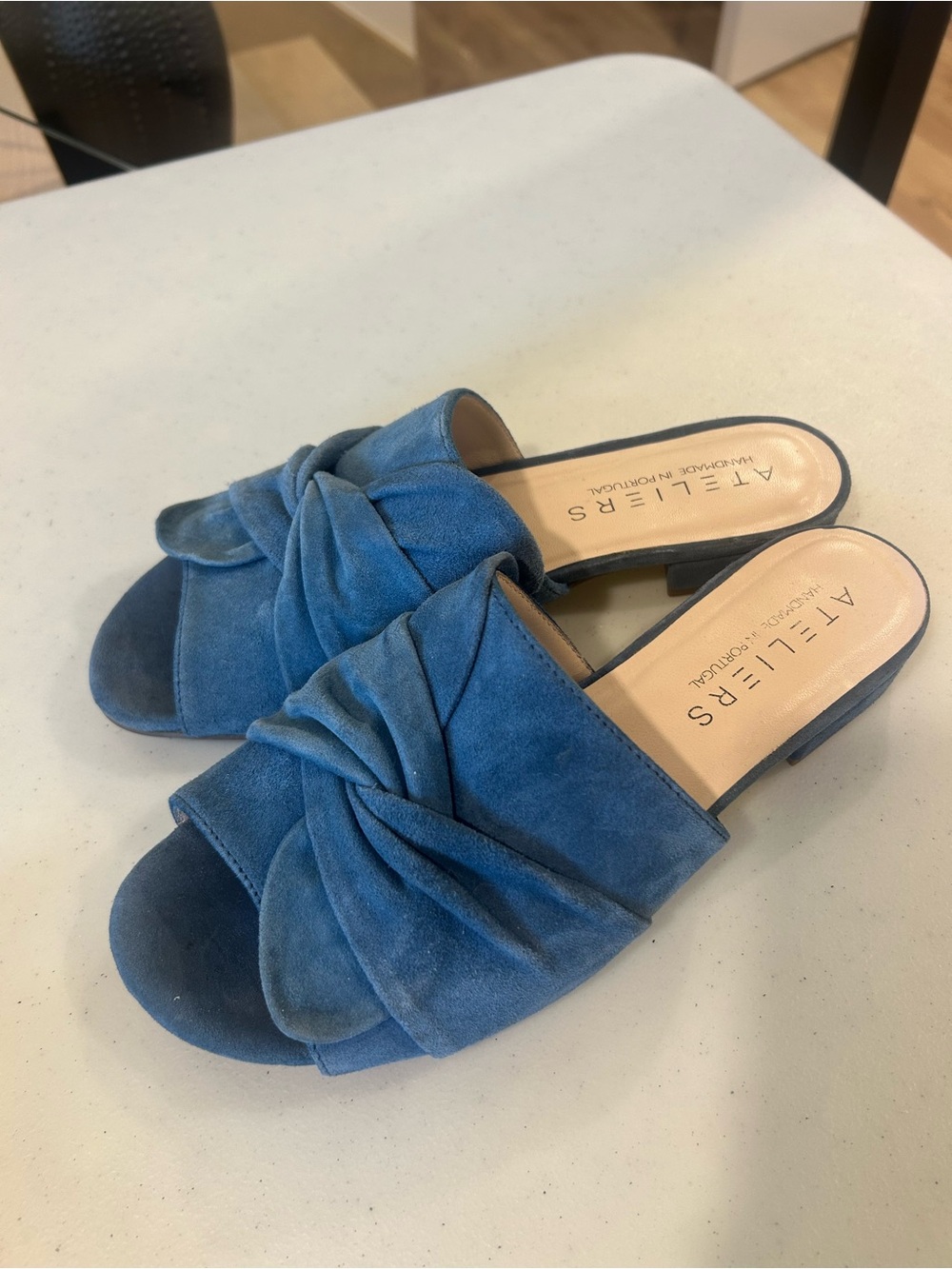 Beautiful Ateliers Blue Suede Knotted Slide Mules❤️8.5